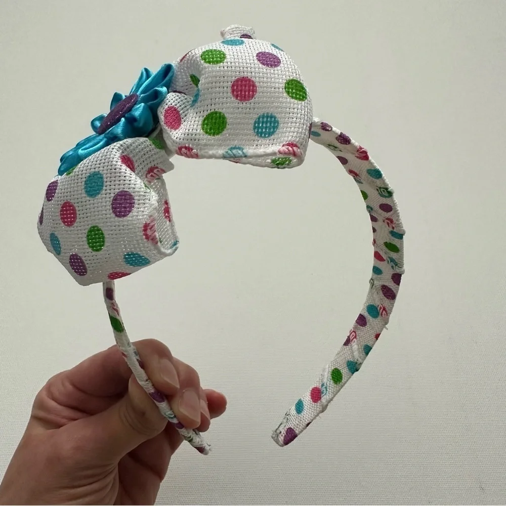 Handmade White/Multi Polka Dot Headband